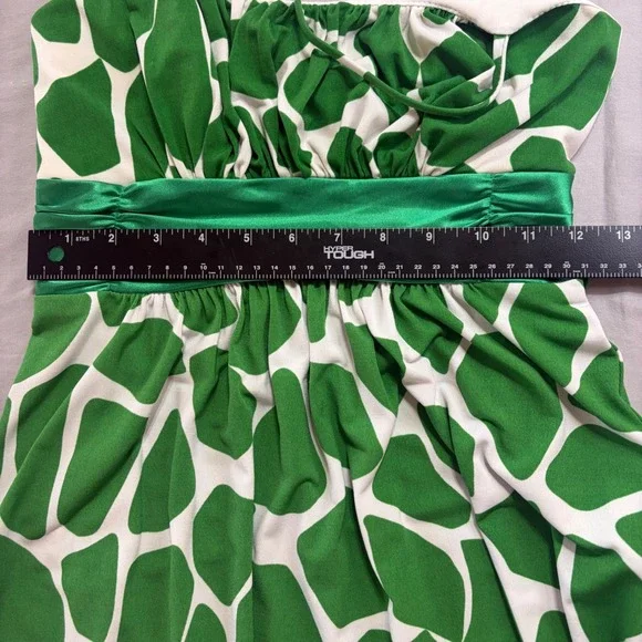 Jodi Kristopher Mini Dress Women S Green Giraffe Print Satin Sash Y2K - Picture 6 of 8